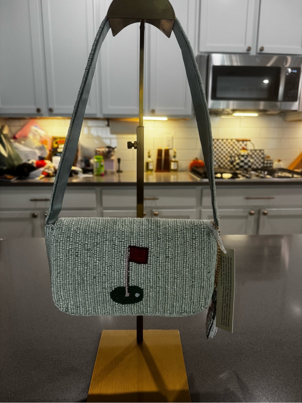 VIRAL TJMaxx Beaded Golf Cart Shoulder Bag - Mint with Pink Accent - Picture 2 of 4